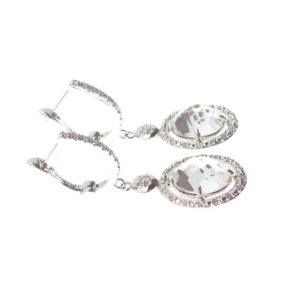925 Sterling Silver Real Diamond & White Topaz Dangle Earrings