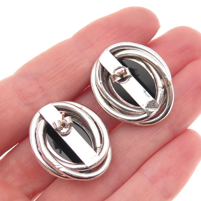 Peter Brams 925 Sterling Silver 14K Gold Posts Vintage Real Black Onyx Earrings