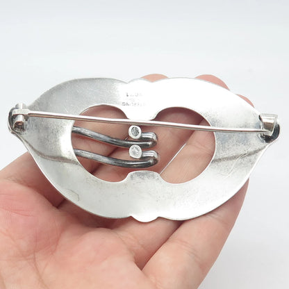 925 Sterling Silver Vintage Ornate Belt Buckle Pin Brooch