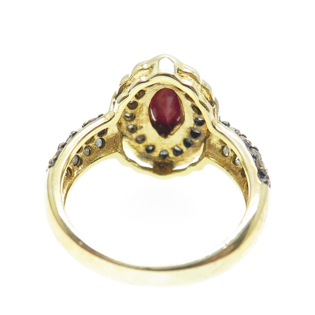 925 Sterling Silver Gold Plated Real Round-Cut Diamond & Ruby Ring Size 6.25