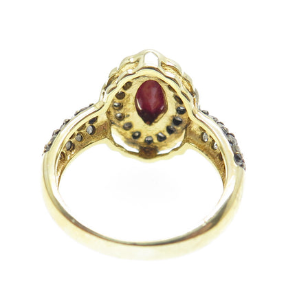 925 Sterling Silver Gold Plated Real Round-Cut Diamond & Ruby Ring Size 6.25