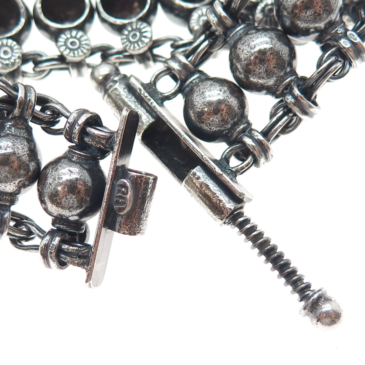RA Rajasthani Sterling Silver Vintage Modernist Ball Beaded Oxidized Bracelet 7"