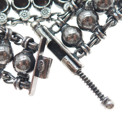 RA Rajasthani Sterling Silver Vintage Modernist Ball Beaded Oxidized Bracelet 7"