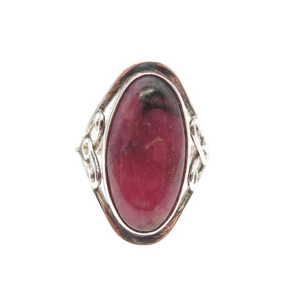925 Sterling Silver Vintage Real Rhodonite Oxidized Ring Size 6