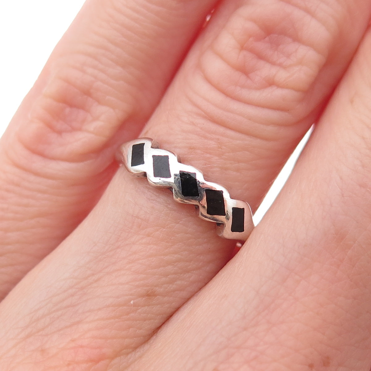 Silver Fox Old Pawn 925 Sterling Vintage Southwestern Black Onyx Ring Size 4.75