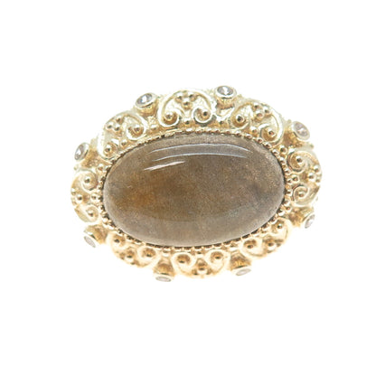 925 Sterling Silver Gold Plated Real Labradorite & C Z Ring Size 5.25