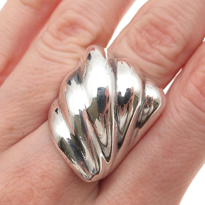 925 Sterling Silver Vintage Modernist Wing Oxidized Ring Size 7.5