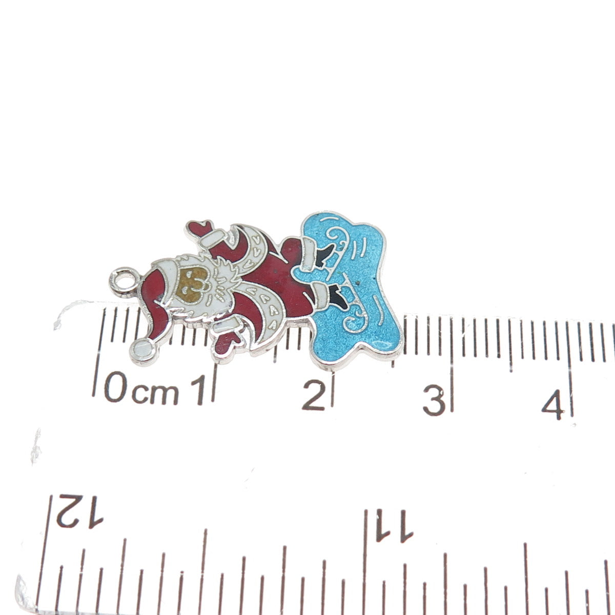 WELLS 925 Sterling Silver Antique Enamel Santa Claus Ice Skating Charm Pendant