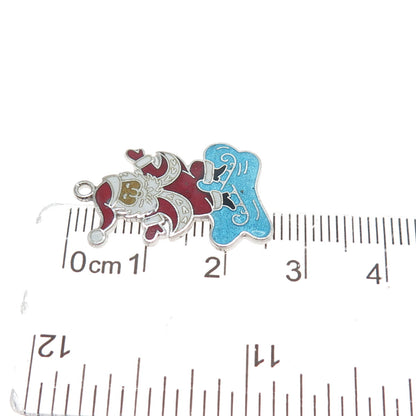WELLS 925 Sterling Silver Antique Enamel Santa Claus Ice Skating Charm Pendant
