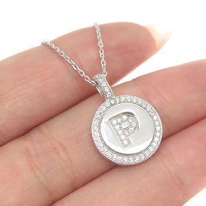 925 Sterling Silver Round-Cut C Z Letter "P" Initial Cable Chain Necklace 16"