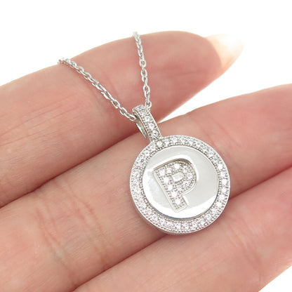 925 Sterling Silver Round-Cut C Z Letter "P" Initial Cable Chain Necklace 16"
