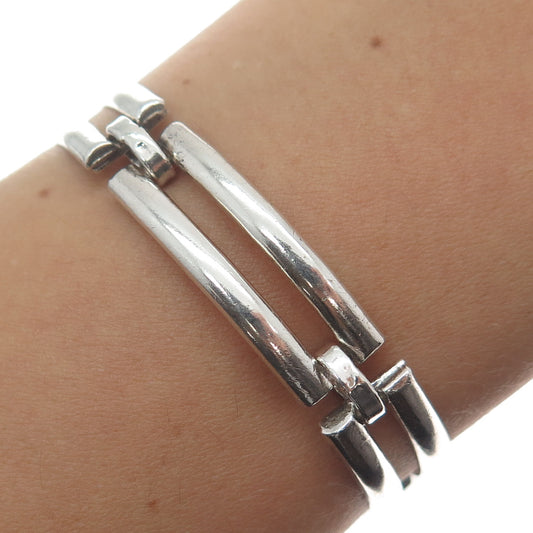 925 Sterling Silver Vintage Mexico Modernist Bar Panel Link Bracelet 7"