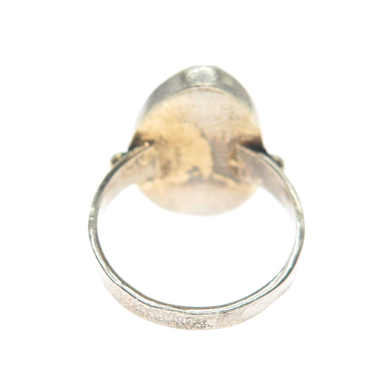 925 Sterling Silver 2-Tone Vintage Real Mother-of-Pearl Modernist Ring Size 4