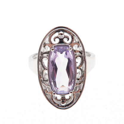 925 Sterling Silver Mexico Real Amethyst Floral Scroll Ring Size 7