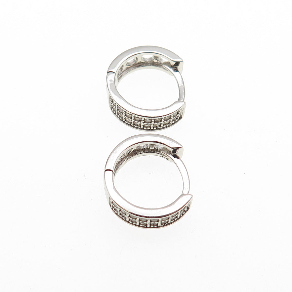 925 Sterling Silver Round-Cut C Z Hoop Earrings