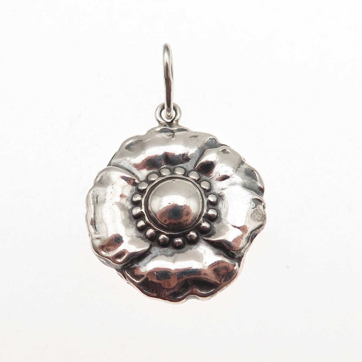 925 Sterling Silver Vintage Flower Oxidized Charm Pendant