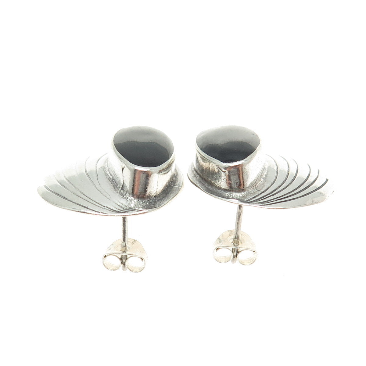 Old Pawn 925 Sterling Silver Vintage Southwestern Black Onyx Bird Wing Earrings