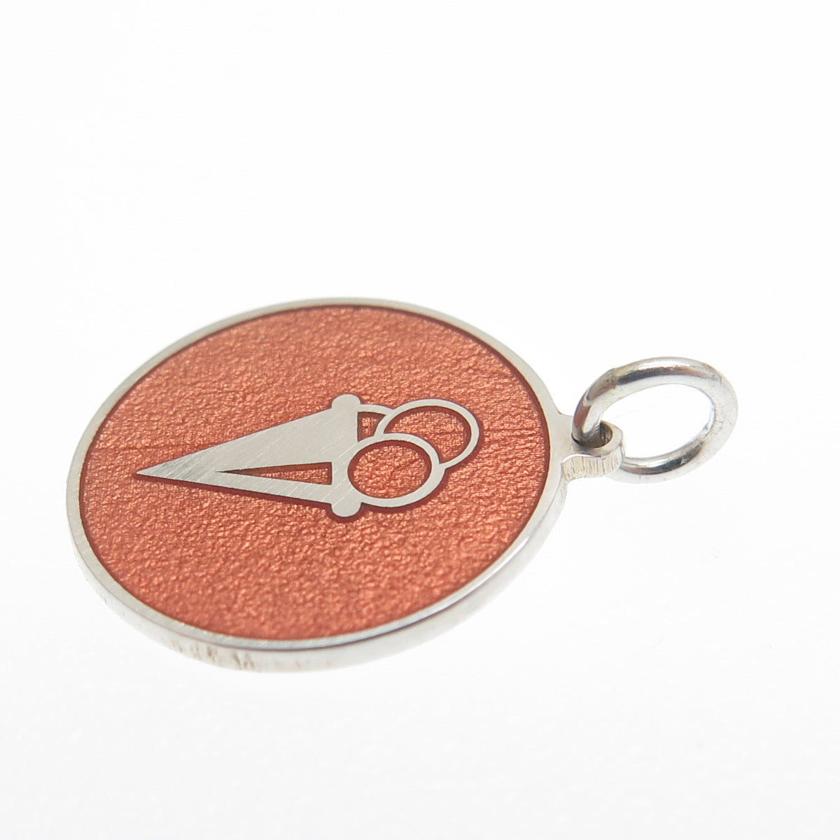 925 Sterling Silver Peach Enamel Ice Cream Round Tag Minimalist Charm Pendant