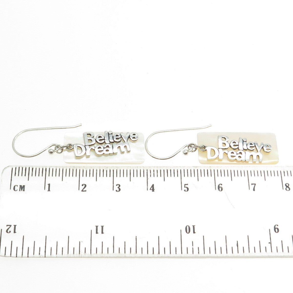 925 Sterling Silver Real Mother-of-Pearl "Believe Dream" Dangling Earrings