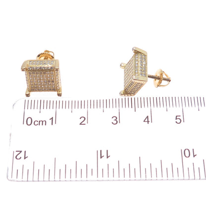 925 Sterling Silver Gold Plated Round-Cut C Z Square Stud Earrings