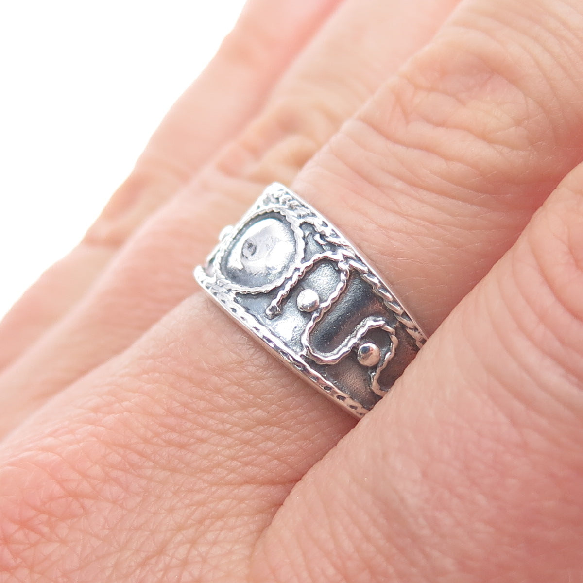 925 Sterling Silver Vintage Modernist Swirl Oxidized Ring Size 8