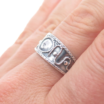 925 Sterling Silver Vintage Modernist Swirl Oxidized Ring Size 8