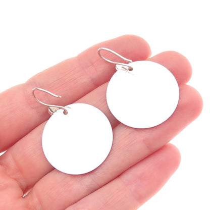 925 Sterling Silver Real Pearl Hammered Disc Dangle Earrings