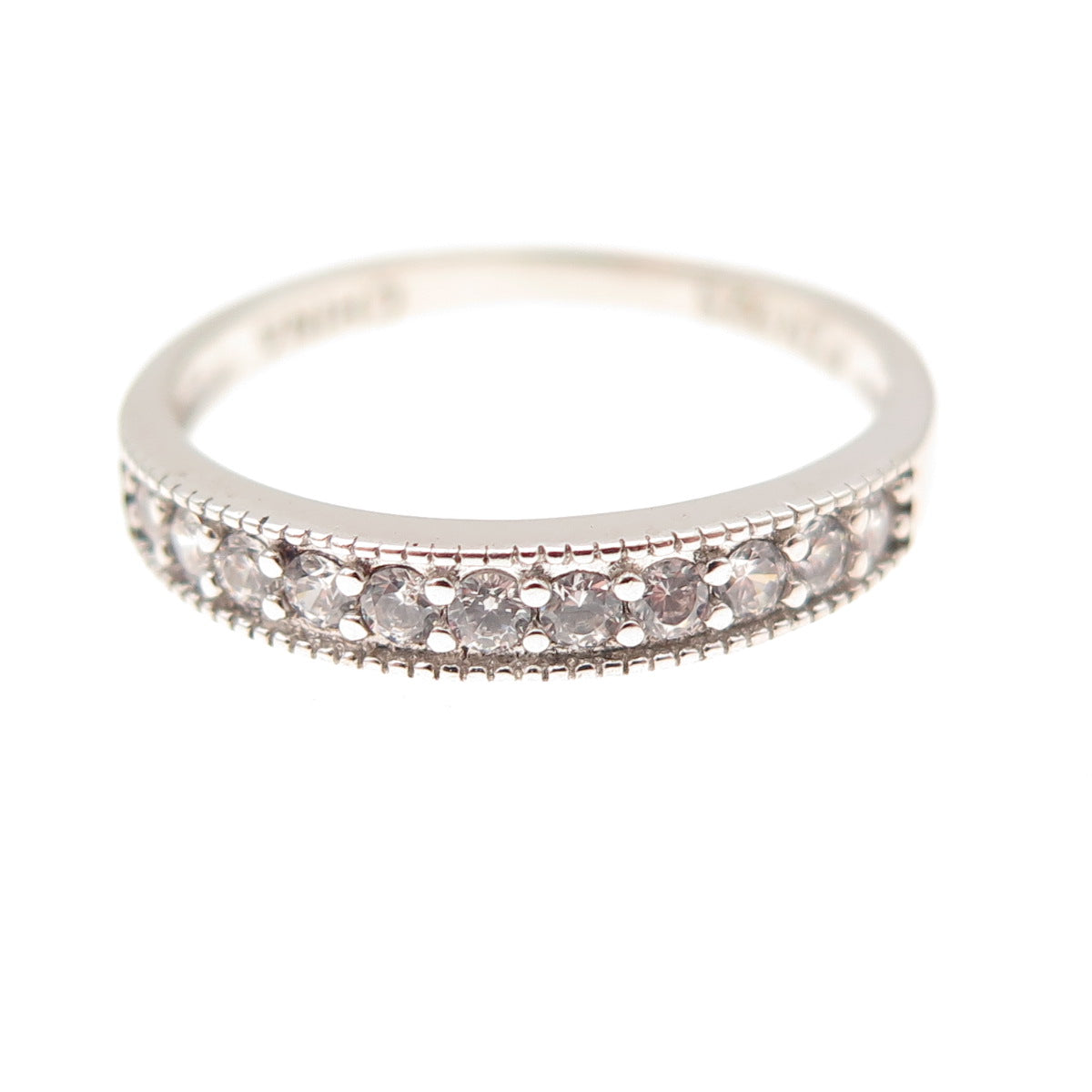 925 Sterling Silver Round-Cut C Z Half Eternity Band Ring Size 7