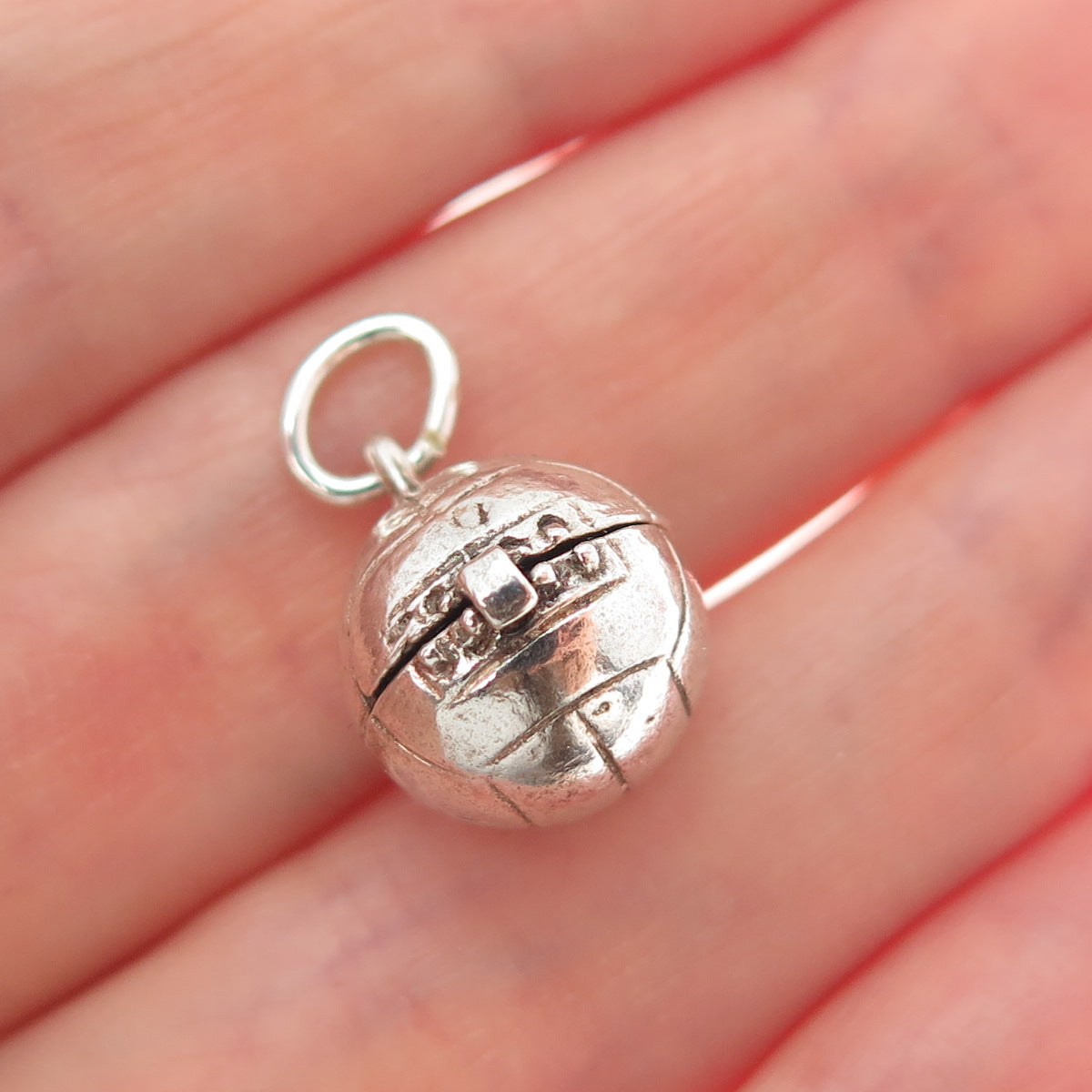 925 Sterling Silver Vintage Basketball Oxidized Minimalist Locket Charm Pendant