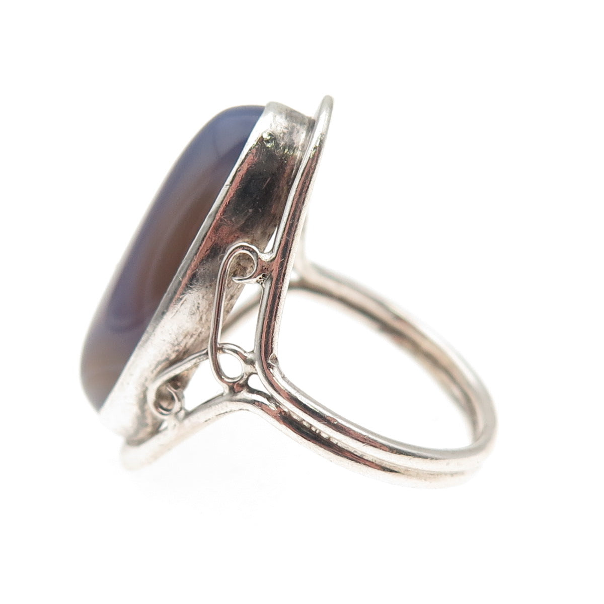 925 Sterling Silver Vintage Real Lace Agate Oxidized Ring Size 6.25