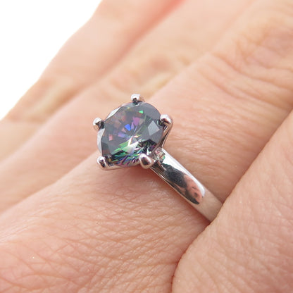 925 Sterling Silver Real Round-Cut Mystic Quartz Ring Size 7