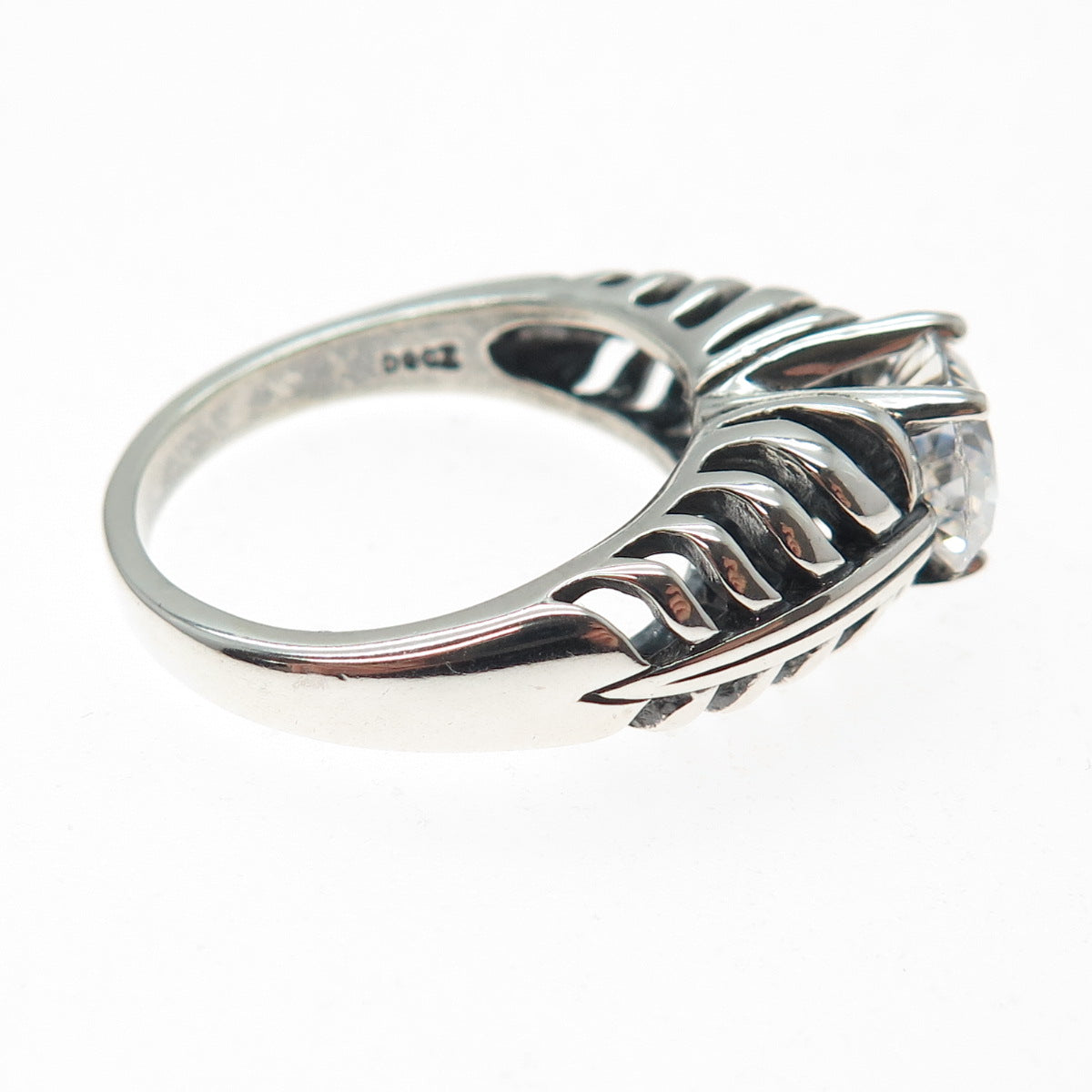 KABANA Sterling Silver Vintage Oval-Cut C Z Modernist Oxidized Ring Size 10.25