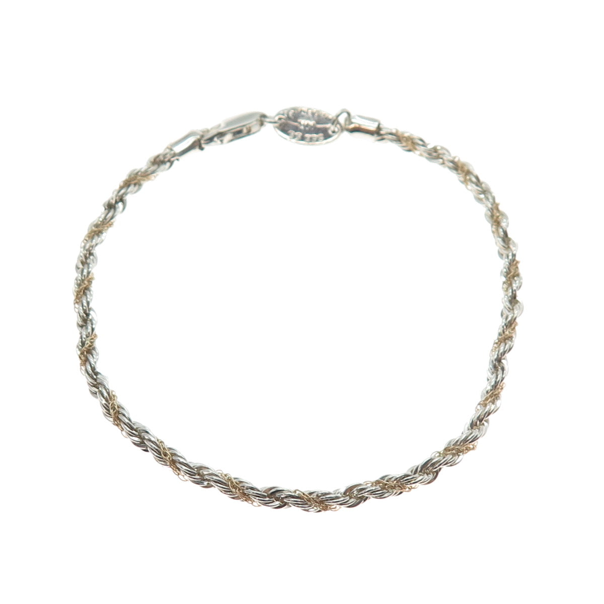 Oroamerica 925 Sterling Silver 14K Gold Vintage Twisted Rope Link Bracelet 7.25"