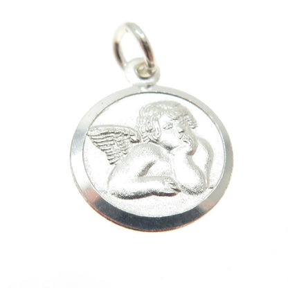 SA Salerno 925 Sterling Silver Vintage Italy Cherub Round Charm Pendant