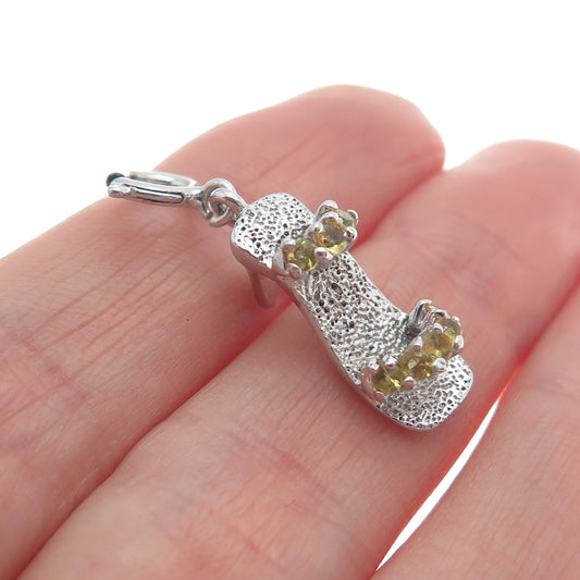 925 Sterling Silver Vintage Real Citrine Lady's Shoe Minimalist Charm Pendant