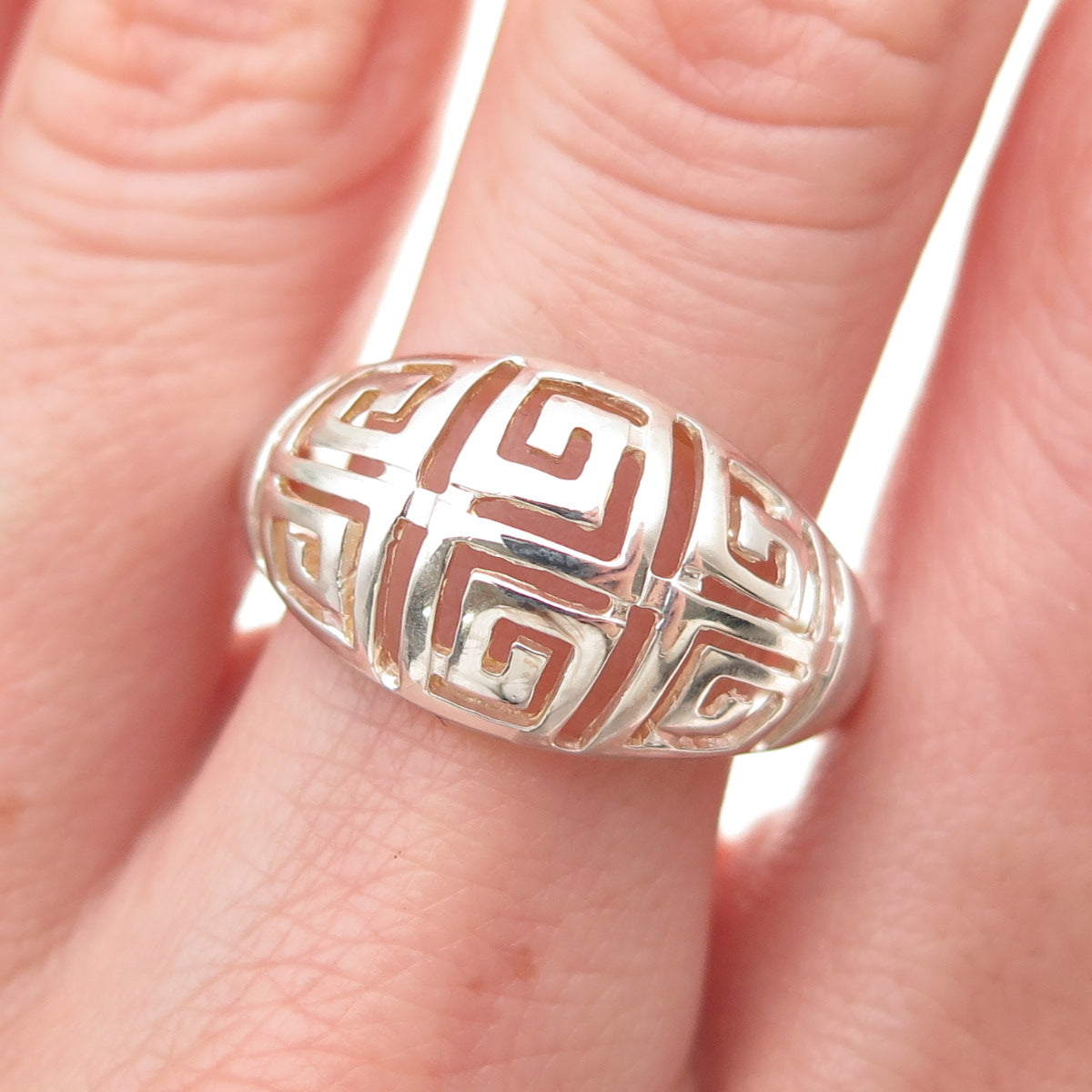 RJ GRAZIANO 925 Sterling Silver Greek Maze Dome Ring Size 10.25