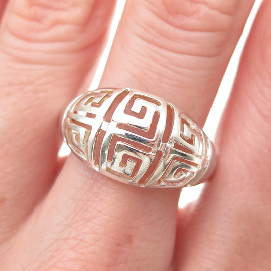 RJ GRAZIANO 925 Sterling Silver Greek Maze Dome Ring Size 10.25