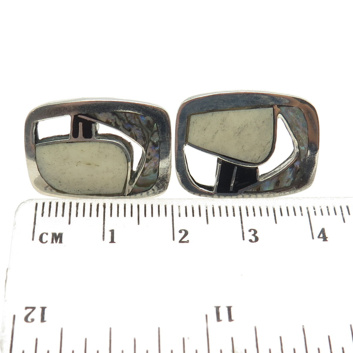 MIKHAIL KOCHEV 950 Silver Vintage Bulgaria Enamel Real Abalone Shell Earrings