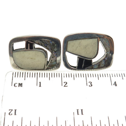 MIKHAIL KOCHEV 950 Silver Vintage Bulgaria Enamel Real Abalone Shell Earrings