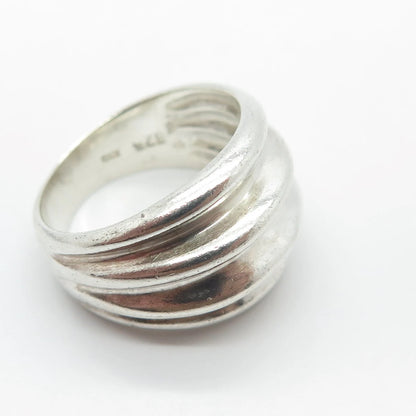 925 Sterling Silver Vintage Ribbed Wide Ring Size 6.5