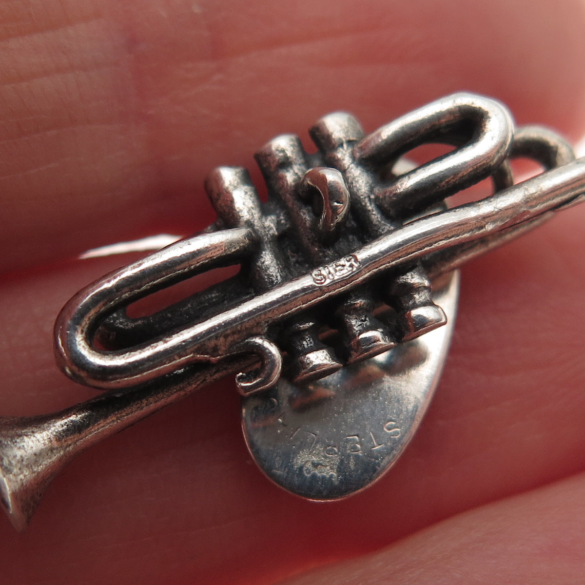 925 Sterling Silver Vintage Trumpet Manitowish Waters 3D Mini Charm Pendant