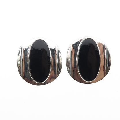 STEO 925 Sterling Silver Vintage 1984 Real Black Onyx Modernist Earrings