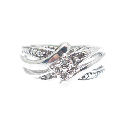 925 Sterling Silver Real Round-Cut Diamond Sparkle Bypass Ring Size 5.5