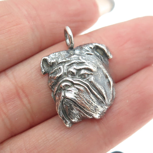 925 Sterling Silver Vintage Bulldog Oxidized Charm Pendant