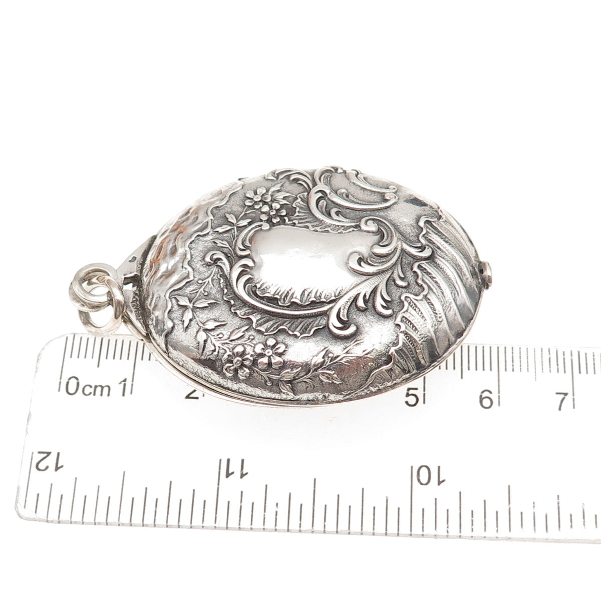 800 Silver Antique Victorian France Floral Repousse Oxidized Locket Box Pendant