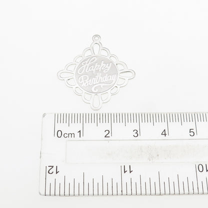 CROWN 925 Sterling Silver Vintage Happy Birthday Charm Pendant