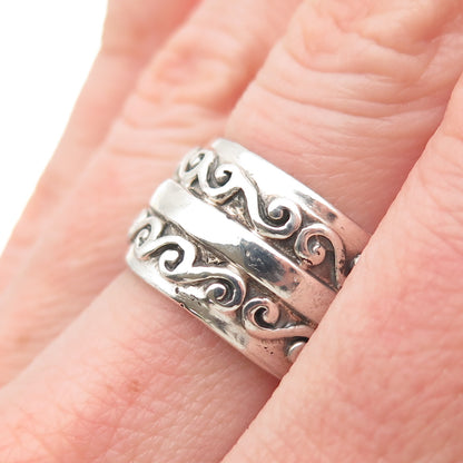 KEN CRAFTS 925 Sterling Silver Vintage Swirl Oxidized Wide Band Ring Size 6.75