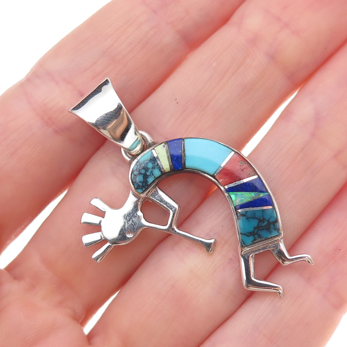 Calvin Begay & A Touch of Santa Fe Old Pawn Sterling Multi-Gem Kokopelli Pendant