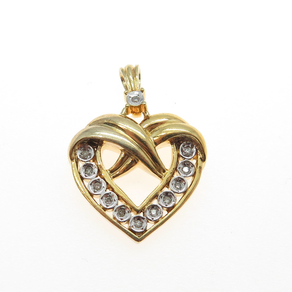 925 Sterling Silver Gold Plated Real Round Diamond "Love Always" Heart Pendant