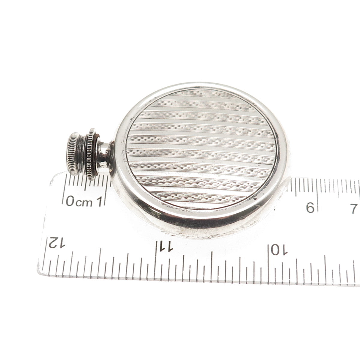 900 Silver Antique Art Deco Oxidized Round Perfume Bottle